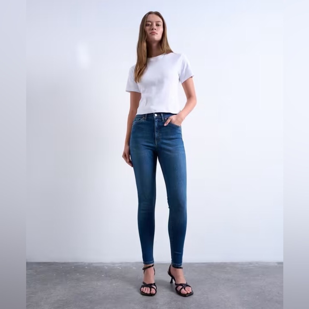 Topshop Jamie Skinny Jeans High Rise Ankle Cropped Raw Hem Blue Size 26